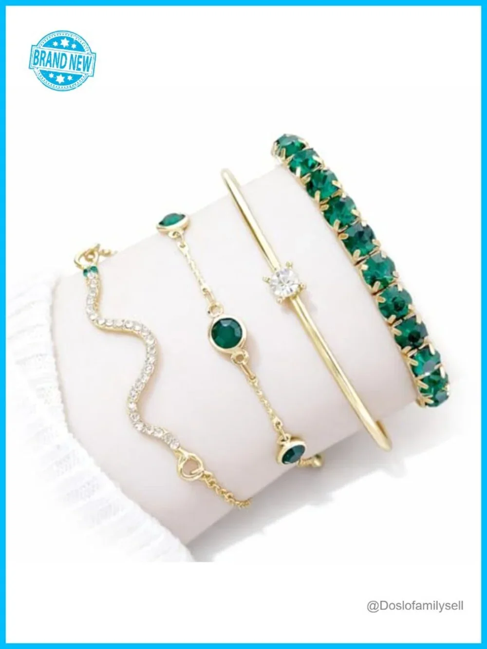 4-Piece Gold Tone Crystal Bracelet Set, Rhinestone Chain & Cuff Bangles,